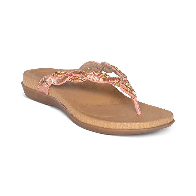 Aetrex Womens Brandy Embellished Thong Flip Flops Blush - Uu7X5zu7c